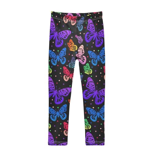 ALAZA Girls' Leggings Children's Yoga Pants Skinny Printed Dance Rainbow Butterfly Black Comfortable 4T