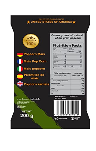 Popcorn Mais aus Amerika in Aromaschutzverpackung GMO Frei für Popcornmaschine, Airpopper, Kochtopf oder Mikrowelle (10x200g)