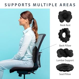 Total Pillow Donut Pillow for Airplane & Travel, Sleeping Neck Pillow, Microbead Comfortable Pillow for Neck, Head, Back, Lumbar & Pelvic Support, Twists to Many Positions - Black
