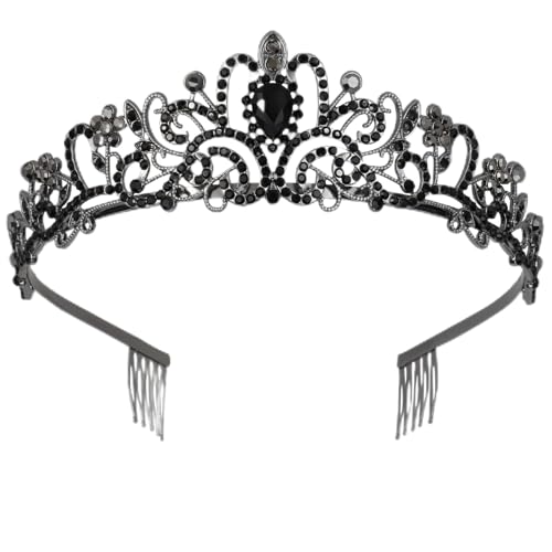 Noonhorse Tiara and Crown for Women Black Taras for Girls Princess Crown Prom Queen Headband Bride Headpiece for Wedding Halloween Cosplay
