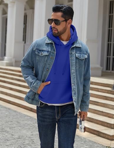 Image of COOFANDY Men Cotton Fleece Hooded Sweatshirt Casual Long Sleeve Hoodies Pullover Fashion Drawstring Hoodie with Kanga Pocket