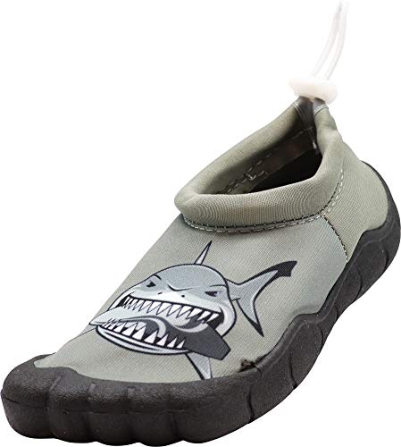 NORTY Water Shoes for Boys and Girls - Swim Socks for Beach, Boat, and Pool - Skeletoe Barefoot Design - Cruise Ship Essentials for Kids - Hiking and Camping Footwear - Grey Shark,Size 13