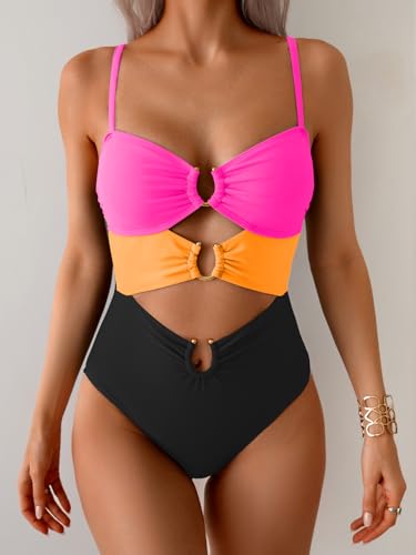 Image of Eomenie Womens Cutout One Piece Swimsuit with Ring Linked Sexy Monokini Bathing Suit for Beach Vacation