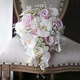MMNJUVIOSDS 2020 Wasserfall Rosa Rose Hochzeit Blumensträuße für Brauttröpfchen Künstliche weiße Orchidee Brautstrauß