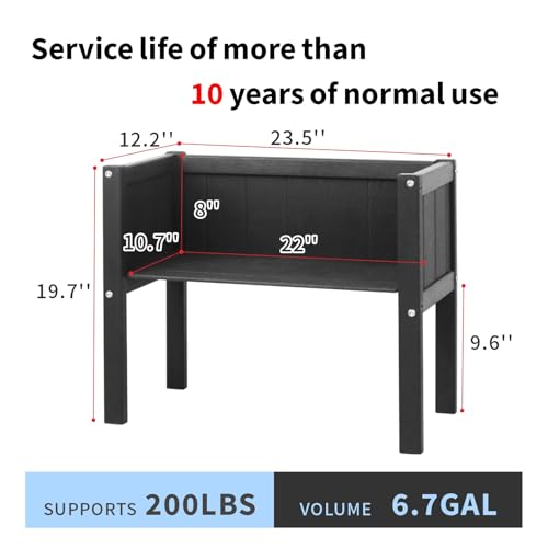 KETOYARK Raised Garden Bed with Drainage Hole Waterproof HDPE Elevated Planter Box with Legs Stable and Durable to Plant Herb Vegetable Flower,Patio,Balcony Outdoors/Indoors Black