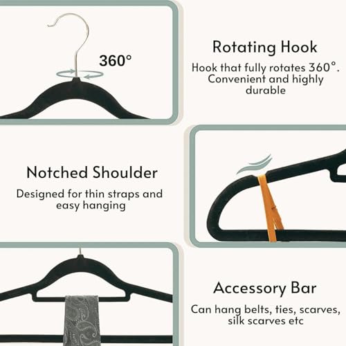 Top Home Solutions® Velvet Hangers -Premium Non-Slip Space Saving Clothes Hangers With Tie Bar, Notched Shoulder, 360° Swivel Hook, Sturdy For Heavier Garments 45 x 24 Cm (Red, 40 Pcs) - Image 3