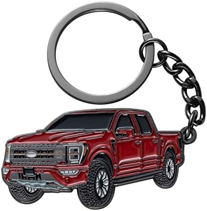 SINLAKUA F150 Keychain with Raised Details for Ford Key chain Accessories 3D Model Pickup truck Stylish 1.3" Metal/Enamel Black Red
