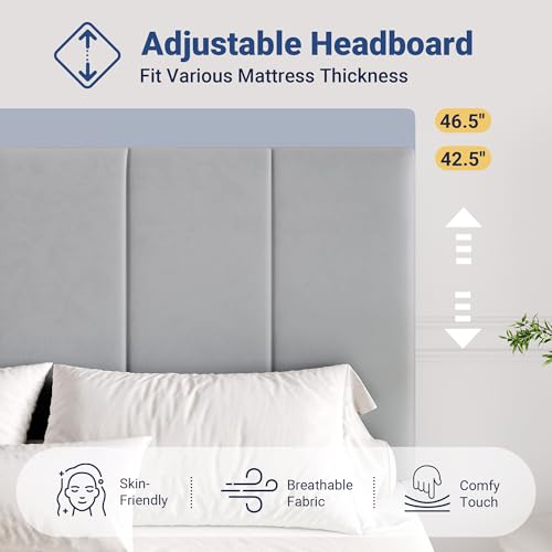 Image of Allewie Full Size Velvet Lift Up Hydrualic Storage Bed Frame, Grey