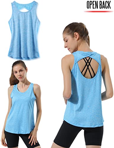 5 Pack: Womens Workout Tops, Gym Tank Tops For Women, Flowy Athletic Sleeveless Muscle Training Shirts Bulk (Set 1, Large) #TOP30