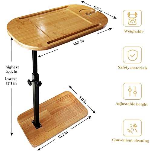 Sandpaint Bamboo Bathtub Tray Table With Adjustable Height，A More Stable Bath Tub Tray Table，Bathturb Side Table For Against Wall With Wine Glass Bookshelf And Telephone Stand #TOP2