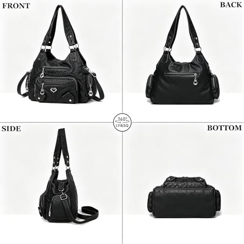 Bolso Hobo LY&SQ para Mujer de Cuero PU Negro miniatura 7