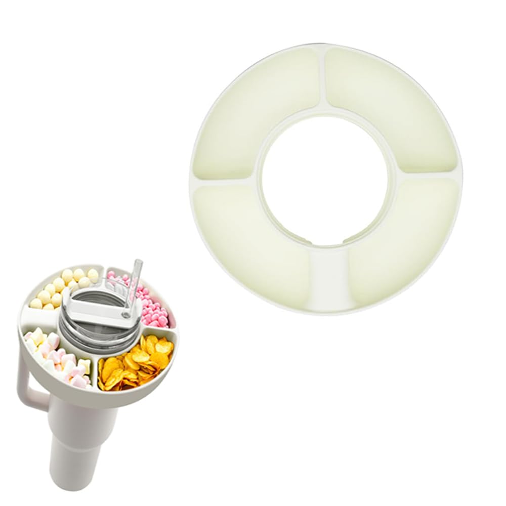 The WomenLandSilicone Snack Ring for Stanley Cup 40 oz with Handle, Snack Tray for Stanley Tumbler 40 oz, 4 Compartment Reusable Snack Platters for Stanley Quencher Adventure 40oz (Cream White)