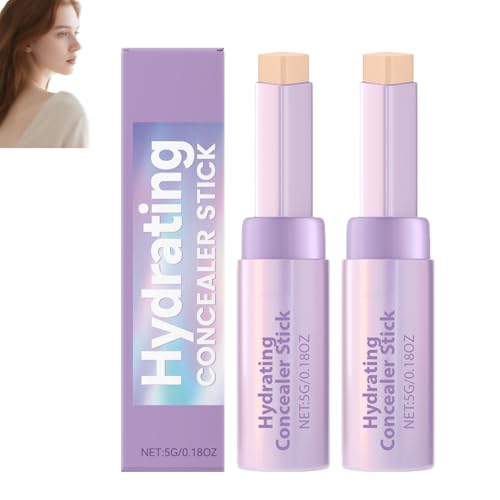 Full Coverage Concealer Stick, Long-Lasting Hydrating Waterproof Concealer Stick, Cover Blemishes and Dull Circles, Brighten Under Eyes, Lightweight Suitable for All Skin Tones (2pcs white)