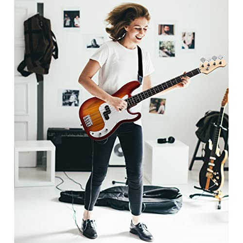 Goplus Full Size 4 String Electric Bass Guitar with Strap Guitar Bag Amp Cord (Brown Bass 4 Straps)