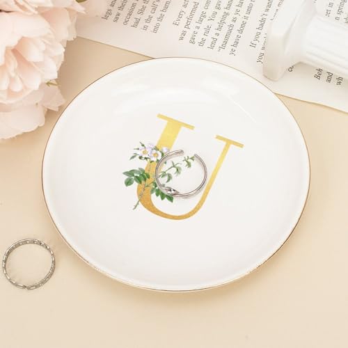 Plato para joyas con decoración dorada ideal para mesita de noche moderna 3
