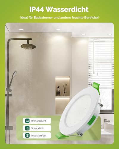 Fondiiz 6er LED Einbaustrahler 230V, 3.5W 340LM LED Spots 55mm - 68mm Lochmaß, Deckenspots 3000K Warmweiß 4500K Neutralweiß 6000K Kaltweiß, IP44 Einbauspots Ultra Flach für Badezimmer Küche