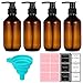 metagio 4 Stück 500ml Leere Shampooflaschen, Nachfüllbare Seifenspender Flaschen mit Trichter und Etiketten für Öl, Shampoo, Pumplotion( Braun)