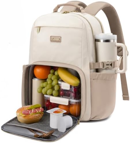 LOVEVOOK Rucksack Damen mit isolierter Fächerabteilung für Mittagessen, 17,3 Zoll Laptop Schulrucksack Teenager für Arbeit & Reisen, Travel Backpack Women Elegant für Uni Daypack A