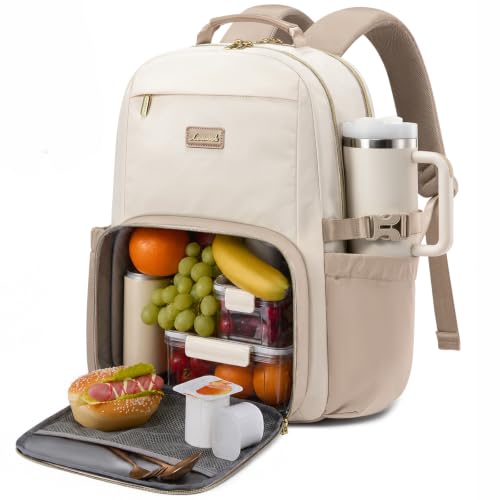 Image of LOVEVOOK Laptop Backpack for Women with Lunch Compartment and Pouch Pocket for Large Capacity Cup,15.6 Inch Insulated Cooler Laptop Rucksack Work Travel College Teacher Business Picnic Lunch Bag Box