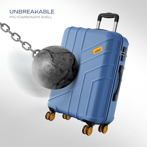 Image of Safari Stratos 8 Wheels Set of 3 Trolley Bags, Hard Case Polycarbonate, 360º Wheeling Carry on & Check-in Luggage for Men & Women, Suitcase for Travel, Trolley Bags for Travel, Steel Blue