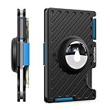 Mifanyo メンズ メタルウォレット Airtagホルダー付き(エアタグは含まれていません) スリムRFIDブロッキングウォレット マネーストラップ付き ミニマリストフロントポケット アルミカードホルダー ブラック LKA-03