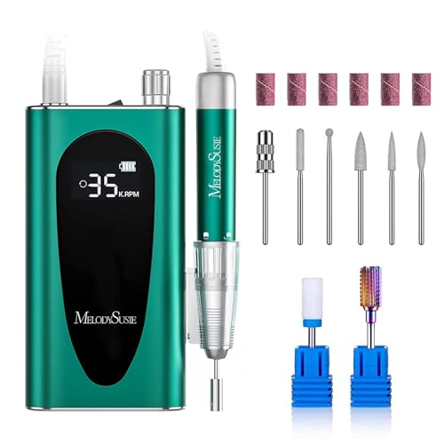 MelodySusie Professional Clip-On High-Efficiency Nail Drill, MM400C 35000RPM Rechargeable Electric File with Lightweight Handpiece for All Manicure Shaping, Polishing, Gel Removal & Salon Use
