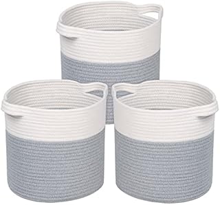 Univivi Storage Baskets for Toy Set of 3, Rope Woven Cube Basket Storage Bins for Kids and Pets in Living Room, Lounge, Decorative Home Organiser Woven Storage Basket, White & Grey