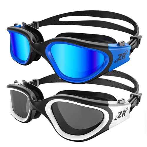 ZIONOR Swimming Goggles, 2 Packs G1 Polarized Swim Goggles UV Protection Watertight Anti-fog Adjustable Strap for Adult Men and Women (BlackBlue+ClearWhite)