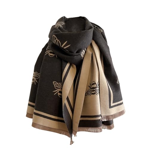 MAIGO Women's Bee Scarf - Thick Cashmere Scarf, Yellow Animal Print, 180*65 cm