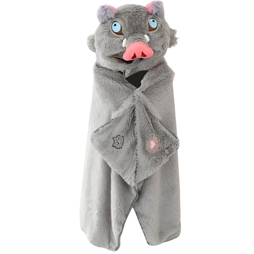 Wearable Blanket Hoodie Cosplay Costume Hooded Cloak Cape Fleece Shawl Wrap Nap Pajamas for Women Men(Grey-ZHU-A One Size)