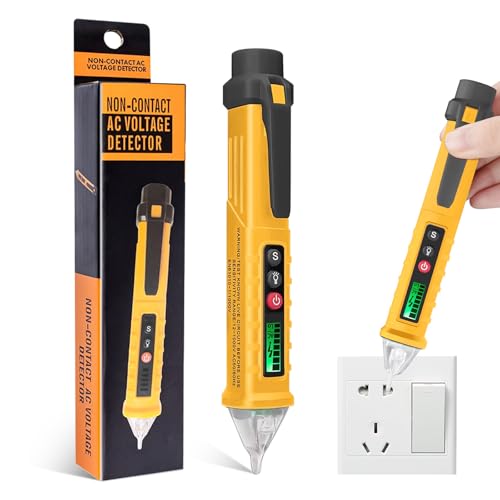 SULIVES Voltage Tester, Non-Contact Electrical Tester, 12V-1000V AC Voltage Detector Pen, LCD Display, Flashlight, Buzzer Alarm, Wire Breakpoint Finder, Safety Voltage Tester - Yellow