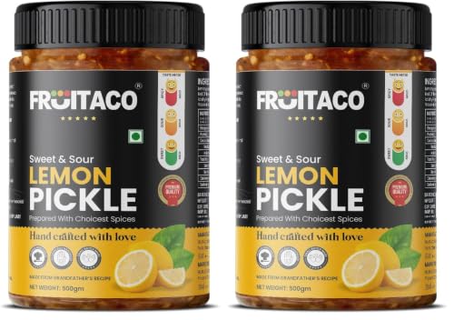 Image of Fruitaco Lemon Pickle (Sweet & Sour) 500 Gm - Tangy & Sweet Delight, Perfectly Balanced, Nimbu Ka Aachar (Pack of 2)