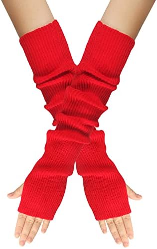 Wambere Women's Girls Winter Fingerless Arm Warmers Long Sleeve Mittens Gloves Fine Knit Long Hand Warmer Warmers Warm Knitted Gloves Plus Warmer Knitted Gloves