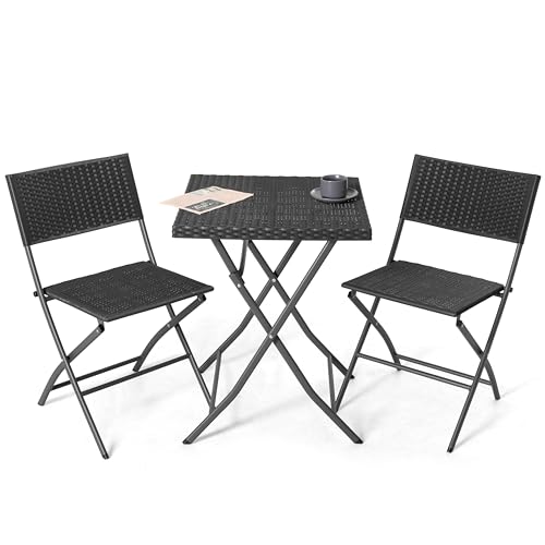 Avestar Ensemble de Bistrot Pliable 3 Pièces pour 2 Personnes,Table & 2 Chaises en Rotin PP,...