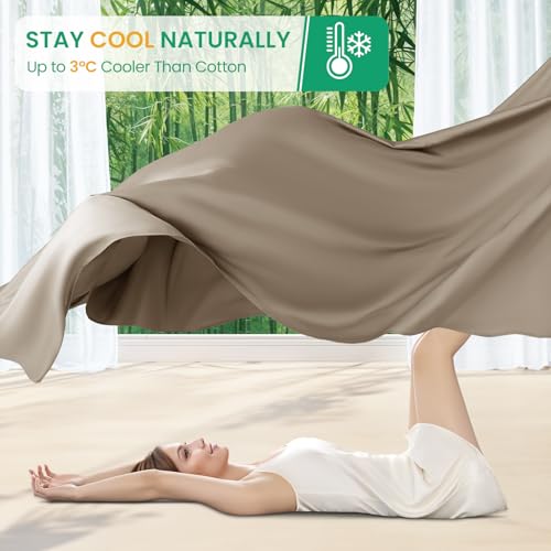 SONORO KATE 100% Viscose Derived from Bamboo_Sheets Full Size, Ultra Breathable & Cooling Bed Sheets for Hot Sleepers, Hotel Luxury Silky Bedding Sheets, 16" Deep Pocket - 4PC (Simply Taupe,Full)