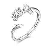 PCTJYFU Christian Ring 925 Sterling Silver Faith Ring Religious Adjustable Rings Christian Inspirational Jewelry Valentine's Day Gift for Women Her(E-Faith)