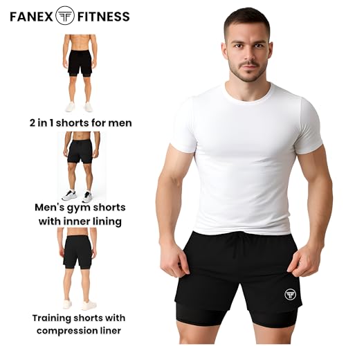 Image of Men's 2 in 1 Active Dual Shorts with Inner Tights Layer & Compression Liner, Double Layer Athletic Short for Running, Gym & Sports