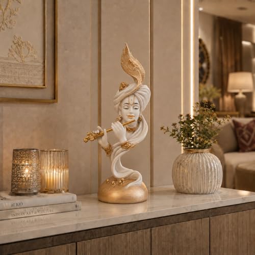 Image of ARMONIA Lord Krishna Idol Marble Dust Statue Murti for Home Decor, Pooja Room & Mandir | Krishna Sculpture Showpiece for Living Room| Housewarming Gift | 22.83 Inch | (Includes Microfiber Cloth)