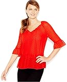 Kensie Chiffon Chevron-Pattern Peplum Top, Paprika, Large