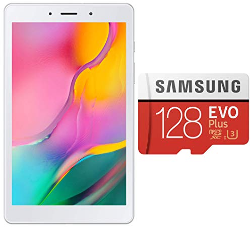 Image of Samsung Galaxy Tab A 8.0 (Silver, 2Gb Ram, 32Gb Storage) WiFi + 4G Evo Plus 128Gb Microsdxc Uhs-I U3 100Mb /S Full Hd & 4K Uhd Memory Card with Adapter