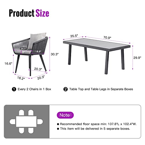 Astomi 7 Pieces Outdoor Patio Dining Set, Handwoven Wicker Patio Table And Chairs For 6, Patio Dining Furniture Set With All-Weather Aluminum Frame And Cushion, Outdoor Table With 6 Wicker, Light Grey #TOP4