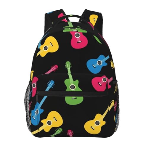 Adjustable Padded Straps Backpack, Perfect for Running, Travel, and Hiking Rock And Roll Guitars Black Design
