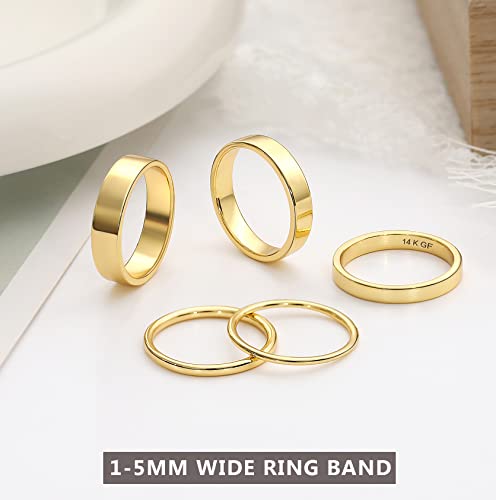 Rlmoon 14K Gold Filled Ring Stacking Flat Band Ring For Women Men Stackable Gold Wedding Band 5Mm Thumb Finger Ring Comfort Fit Size 8 #TOP4