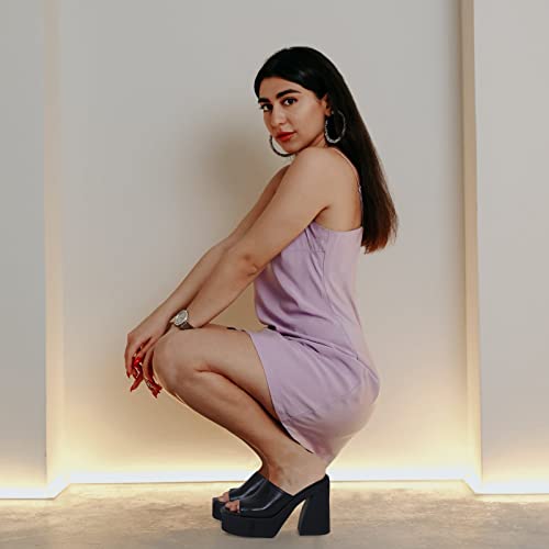 Cynllio Womens Platform Sandals Slip On Open Toe Slides Fashion Slingback Heeled Sandals Summer Outdoor Chunky High Heel Slippers Goth Punk Walking Shoes #TOP2