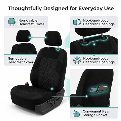 FH Group Front Set Travel Master Car Seat Covers - Covers for Low Back Car Seats with Removable Headrest, Universal Fit, Automotive Seat Cover, Airbag Compatible Car Seat Cover for SUV, Sedan Black by FH Group - Image 5