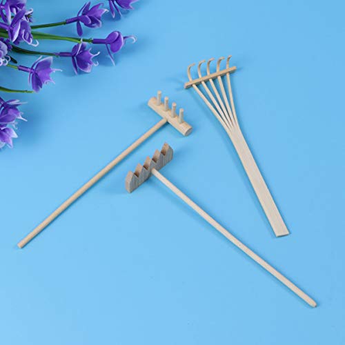 3 Pcs Mini Ferramenta de Jardim Zen de Bambu Ancinho Areia Rocha Mini Caixa de Areia de Mesa Acessór