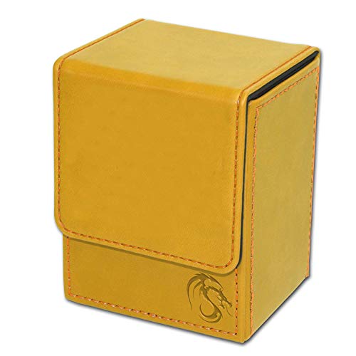 BCW Deck Case LX | Holds 80 Sleeved Gaming Cards | Yellow Leatherette with Yellow Stitching | Magnetic Closure | Durable Card Storage for Magic, Pokémon, Star Wars, and More