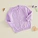 Kids Little Girls Button Front Crop Sweater Cardigan Solid Color Crew Neck Long Sleeve Knit Spring Fall Tops (Purple, 0-6 Months)