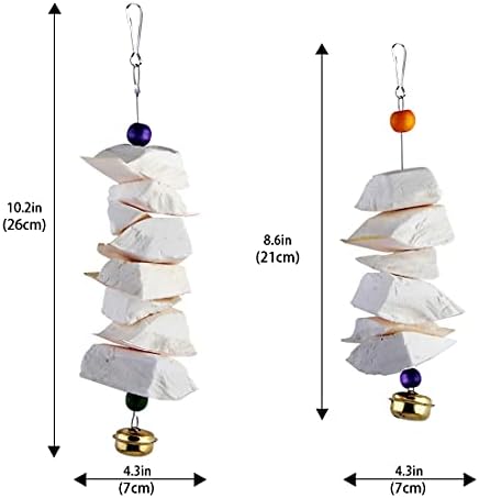 Parrot Cuttlefish Bone Fragile Molar Bell Swing Climb Chew Toys Grinding Birds Beak and Calcium Supplement For Bone Parakeet Cockatiel Lovebird (Set-A)