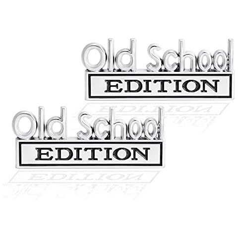 2 Pcs Old School Edition Emblem 3D Metal Badge Decal Sticker Fit for Universal Car Truck SUV Side Rear Front Hood Trunk Door (Silver Black) Cover